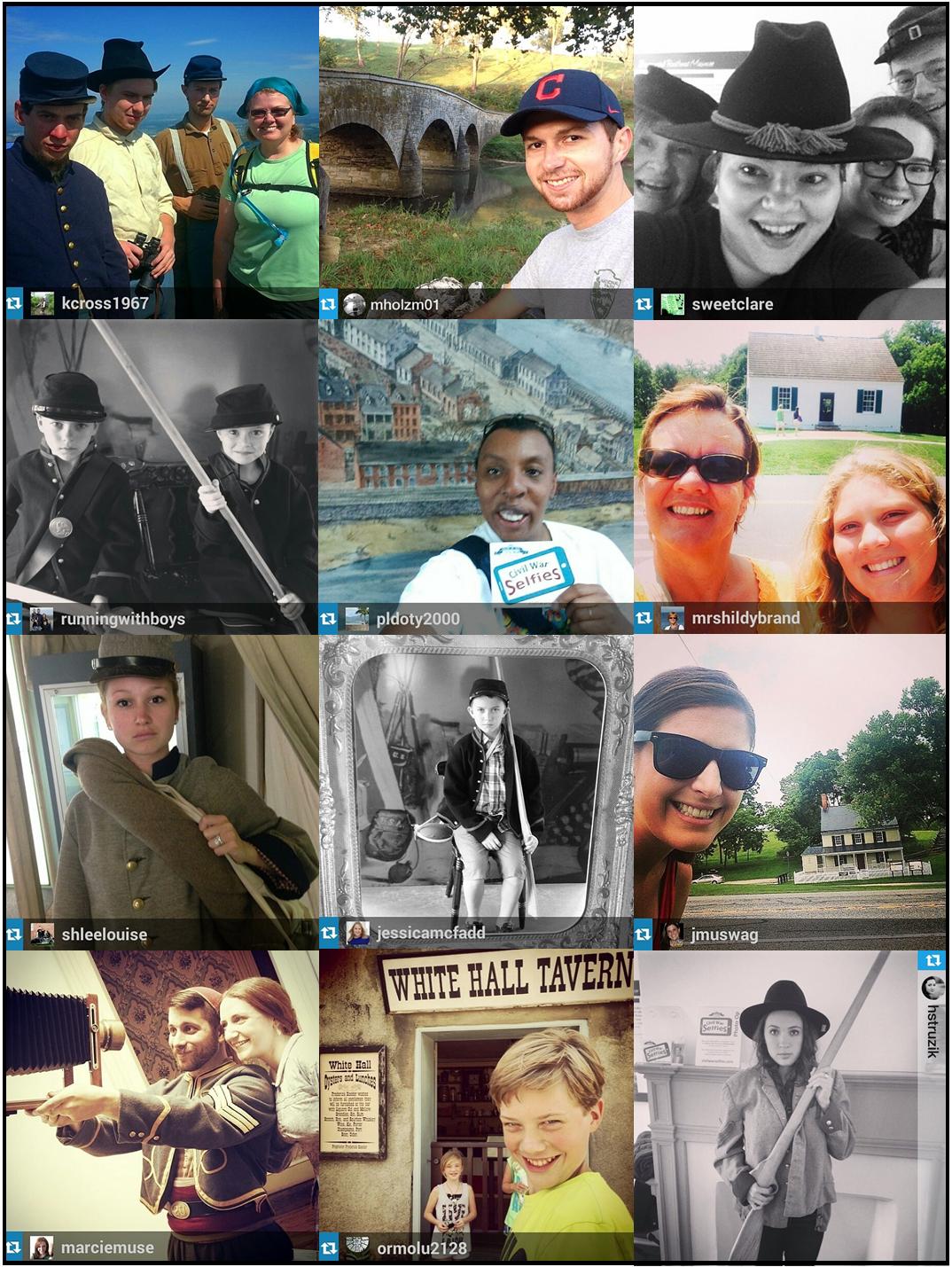 A collage of Civil War Selfies at historic sites from 2014.