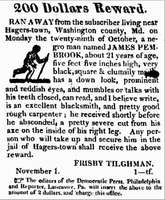 An illustrated advertisement for a runaway slave