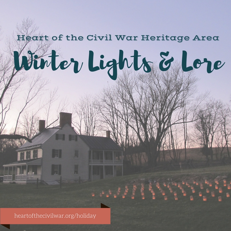 Luminaries light up the hillside by the historic Newcomer House at Antietam