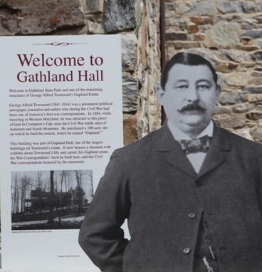 A cutout of Townsend stands outside Gathland Hall