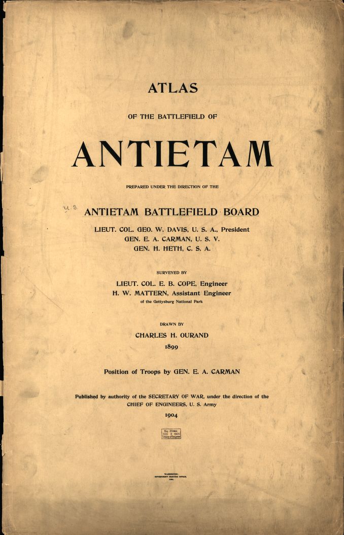 The cover page of a 1904 book on Antietam published by the Board